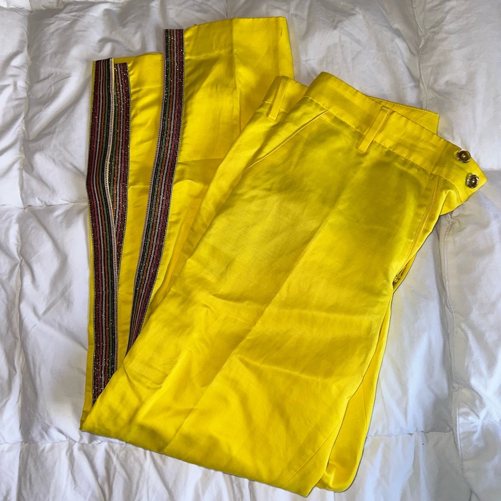 PT01 yellow and rainbow stripped trousers